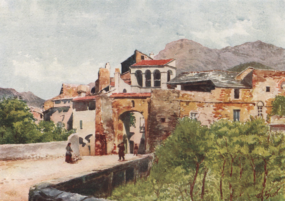 'Entrance to Toirano' by William Scott. Italy 1907 old antique print picture